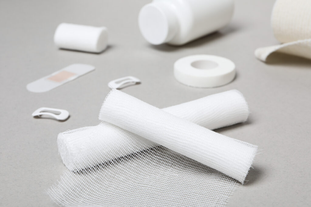 First Aid Kit Supplies Gray Background 1024x683